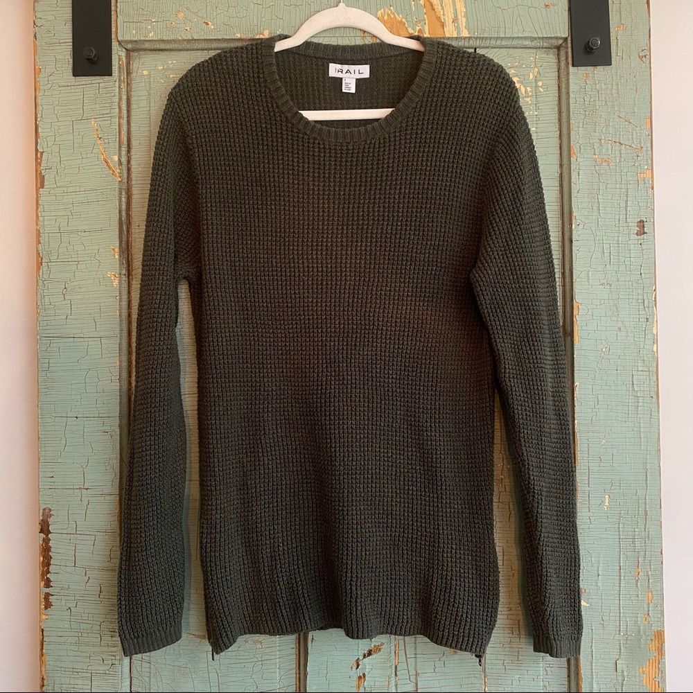 The Rail Olive Green Knit Side Zip Crew Neck Sweater - Picture 1 of 6